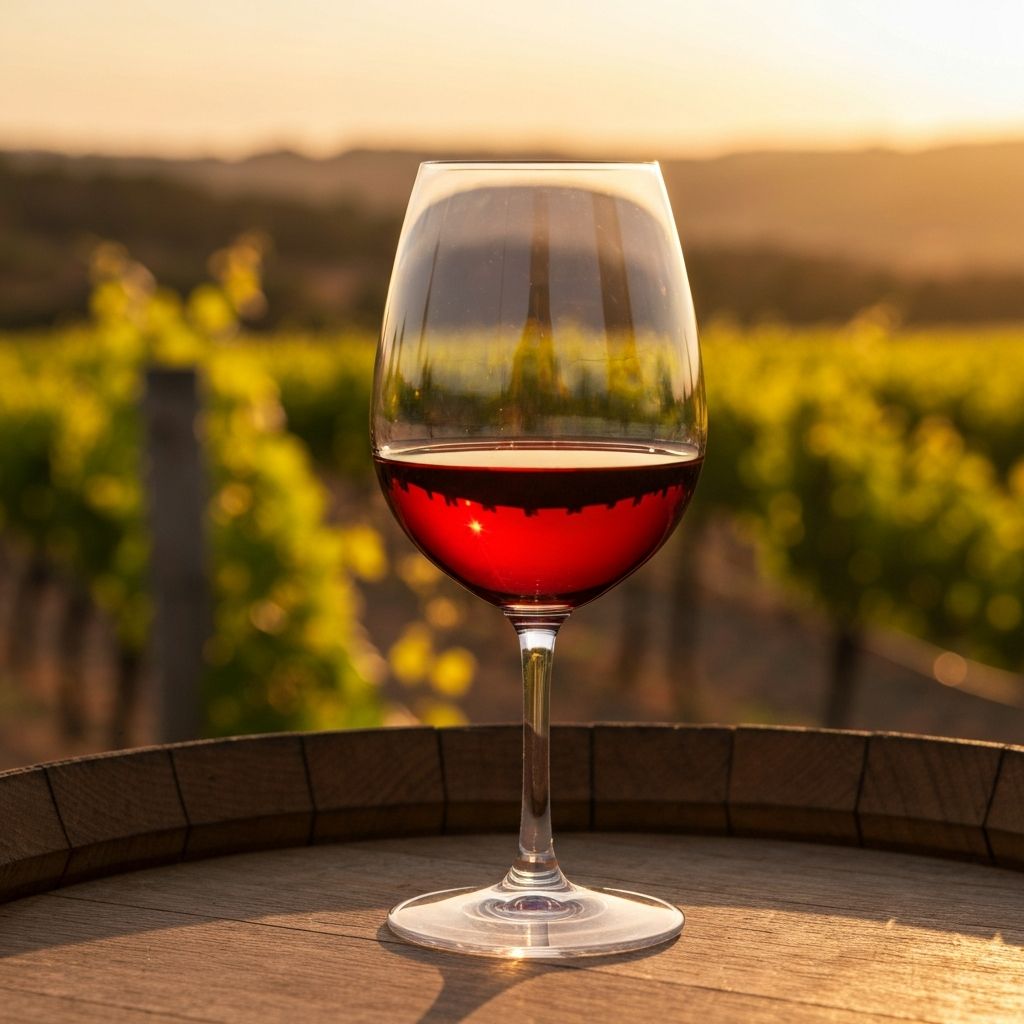 Fine wine glass at sunset